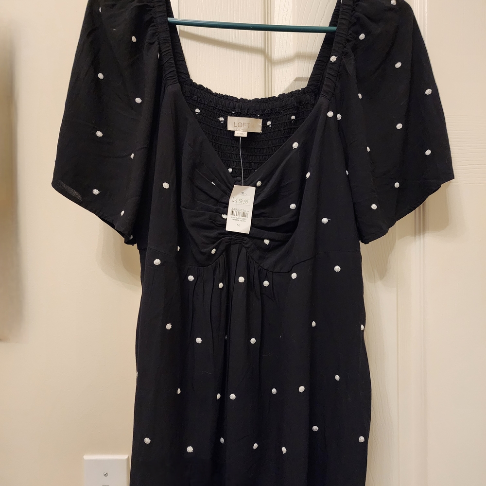 LOFT Black Shirt with White Polka Dots